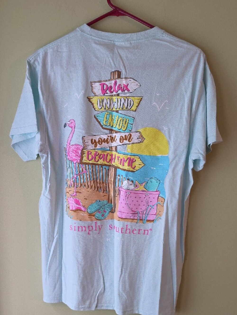 Simply Southern Light Blue Short Sleeve Tee with Pink Logo